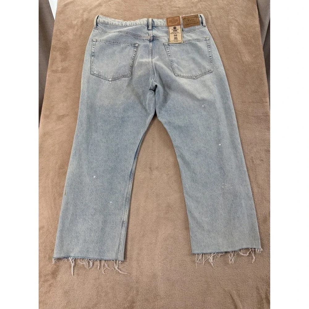 Polo Ralph Lauren Relaxed Straight Crop Jeans Womens 33 Light Paint Splatter New